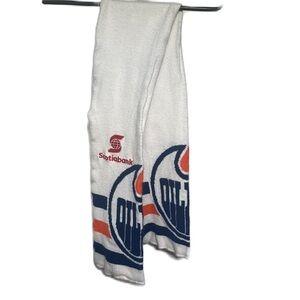 Edmonton Oilers Knit Scarf White Blue Orange Striped NHL Hockey Embroidered Logo